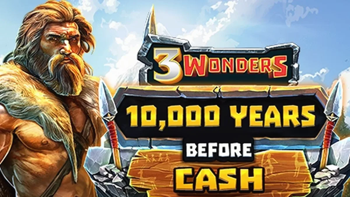 Interface do jogo 10,000 Years Before Cash com temática pré-histórica